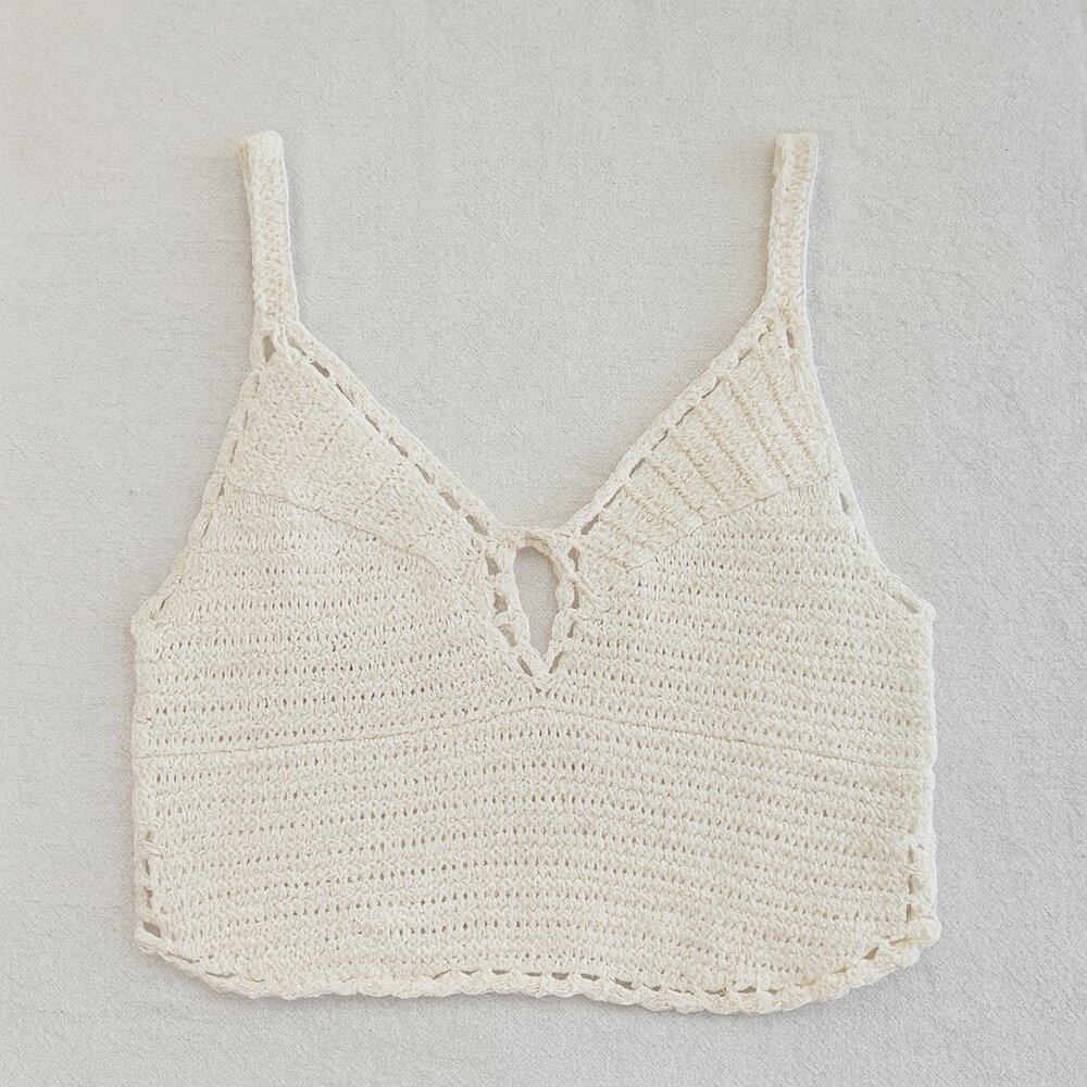 American Eagle Ivory Crochet Knit Crop Top Boho Festival Tank Women’s Size Large